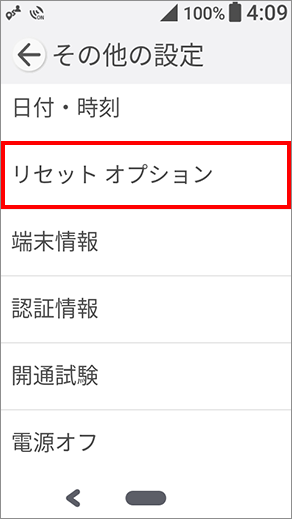 2 「リセット オプション」を選択します。