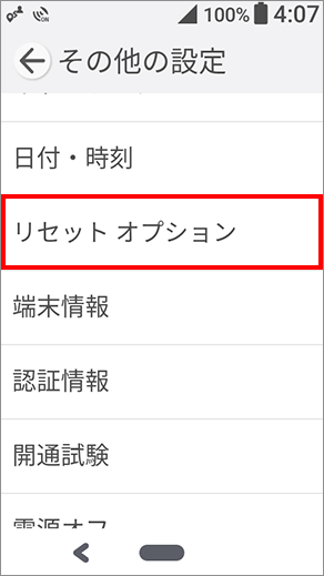 2 「リセット オプション」を選択します。